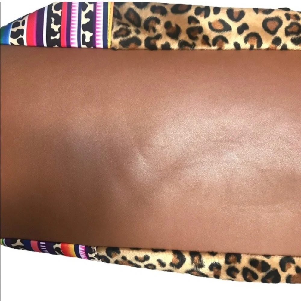 LAST ONE: Trendy cow leopard print colorful stripe overnight XL duffel bag - Picture 6 of 7